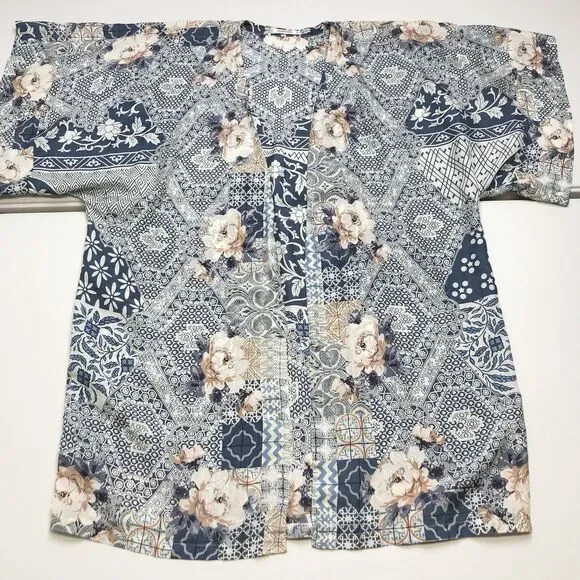 Johnny Was Laite Kimono Silk Top Blue Floral Oversized Small - Picture 3 of 7